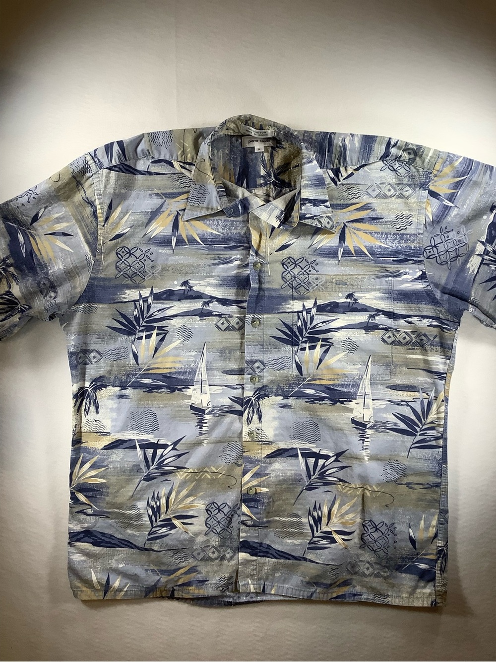 Pierre Cardin Blue and Cream Coastal Print Short Sleeve Button-Down